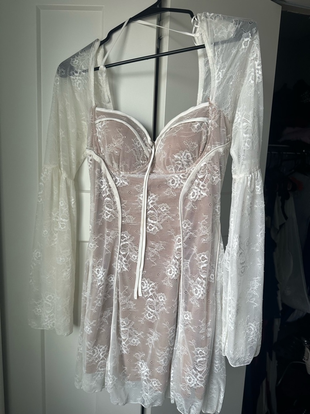 Sheer Lace White dress with bra inserts